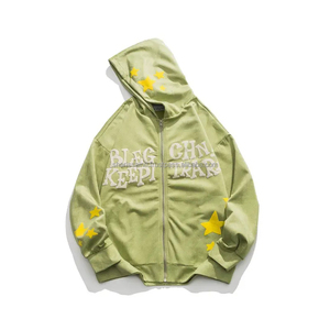 Oem puff estampado zip sudaderas con cremallera de alta calidad hombres puff impreso zip up Sudadera con capucha de gran tamaño - Product Image 6