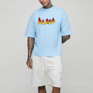 Conjunto corto de 100% algodón personalizado para hombre, chándal cómodo de peso pesado con logotipo serigrafiado personalizado en contraste - Product Image 4