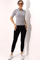 Blusa de punto con cuello Polo para mujer, camiseta de manga corta elástica elegante y cómoda de verano transpirable, servicio OEM personalizado