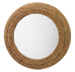 Miroir mural rond Boho fait à la main, décor jonc de mer pour la maison, motif végétal, tenture murale faite au Vietnam, format corde inclus - Product Image 5
