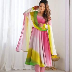Anarkali Style Hit Design Party Wear 4สี Gorgette พร้อมงานปัก,การเขียนโค้ดทำงานร่วมกับ Dupatta โดย Royal Export - Product Image 3