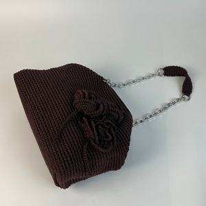 Hot-selling Wholesale Custom Handmade Crochet Rose Decoration Brown Chain <b>Shoulder</b> <b>Strap</b> Women's Everyday Handbag - Product Image 1
