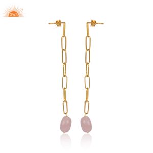 Meilleur design Boucles d'oreilles en argent 925 plaqué or 18 carats avec pierres précieuses en quartz rose naturel pour femmes Fournisseur de bijoux design personnalisé - Product Image 3