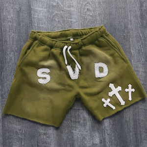 Meilleure qualité hommes High Street Style Vintage lavage à l'acide court au soleil délavé français éponge coton vieilli broderie Applique - Product Image 4