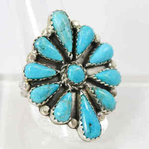 Anillo de plata esterlina con racimo de turquesa estabilizada Kingman de Arizona Anillo de plata esterlina 925 - Product Image 6