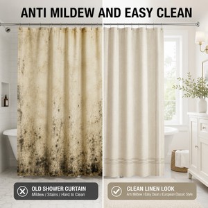 ARODDY <span class=keywords><strong>Rideau</strong></span> <span class=keywords><strong>de</strong></span> <span class=keywords><strong>Douche</strong></span> en <span class=keywords><strong>Tissu</strong></span> Lin Imperméable Anti-Moisissure à Boucles Romaines, Design Tendance, 180x180cm - Product Image 4
