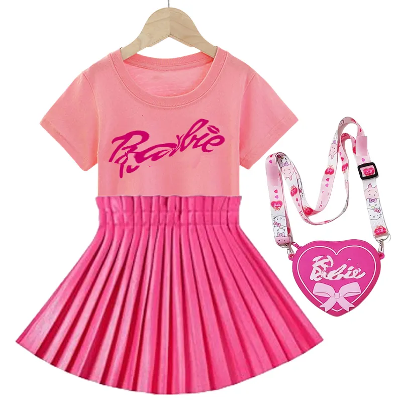 लड़कियों के लिए फैशन बच्चों के कपड़े 2-10 साल का पत्र टी-शर्ट टॉप और गुलाबी स्कर्ट 3 पीसी बच्चों के कपड़े बुटीक लड़की