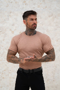 Venta al por mayor ropa a granel café flameado cuello redondo Camiseta para hombres 100% algodón transpirable logotipo personalizado gimnasio y entrenamiento camisetas para hombres - Product Image 3