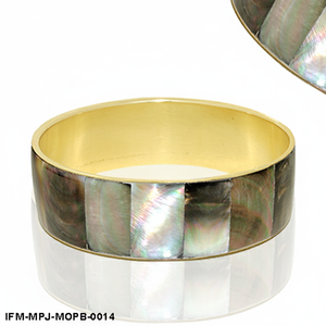 Mother of Pearl Brass Bangle <b>Black</b> and White Shell Inlay Handmade <b>Bracelet</b> for <b>Women</b> - Product Image 1