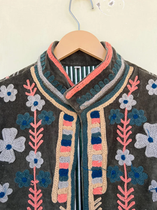 Indian Handmade <b>Velvet</b> Embroidery Jacket Winter Jacket for Her Women - Product Image 5