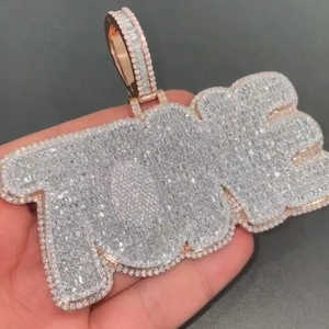 Moissanite Custom TONE Baguette Cut Hip Hop Colgante con Diamante 925 Plata Esterlina - Product Image 4