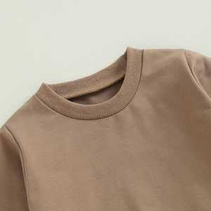 Sudadera con puño rasgado elástico y cuello redondo de alta demanda con conjunto de Pantalón elástico a rayas Chándal de invierno de lana de algodón - Product Image 2