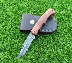 มีดพับเหล็กดามัสกัสเกรดอุตสาหกรรม ทำด้วยมือ คมกริบ พร้อมปุ่มหมุนเปิด-ปิด คุณภาพงานฝีมือ เหมาะสำหรับพกพาในชีวิตประจำวัน - Product Image 1