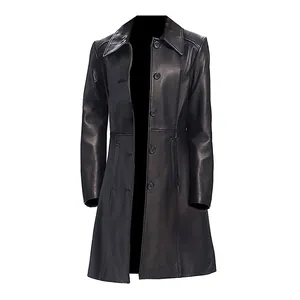 顶级优质女式长外套原装纯皮革100% 牛易感皮大衣