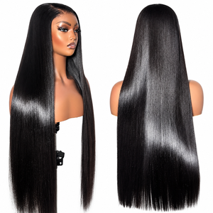 Peluca de Cabello Humano Liso, Color Negro Natural, Textura Suave y Sedosa, Peluca con Frente de Encaje HD 13x6, Pre-Desplumada, Densidad Completa - Product Image 1