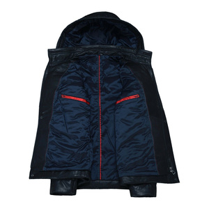 Veste en cuir bleu pour homme, nouveau style de veste en cuir oversize avec veste en cuir à capuche amovible - Product Image 5