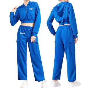 Chándal ODM de alta calidad deportivo hecho a medida para mujer, chándal de entrenamiento de algodón 100% de Color azul a precio razonable - Product Image 2