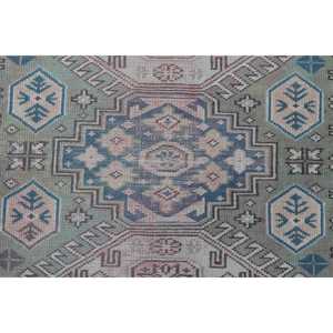 Tapis turc à accents traditionnels, 3,2x6,1 pieds, tapis vintage, tapis en laine verte - Product Image 5