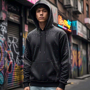 Conjunto de Sudadera con Capucha Unisex Personalizado para Otoño, 100% Algodón, Pantalones Deportivos Acampanados, Pedrería, Impresión Digital, Felpa Extra Grande - Product Image 2