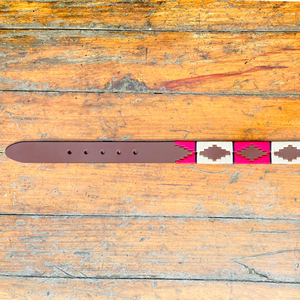 เข็มขัดโปโลสไตล์ลำลองของผู้ชายหัวเข็มขัด100% ทองเหลือง oeb สีขาวชมพูด้ายหนังแท้รีไซเคิล - Product Image 6