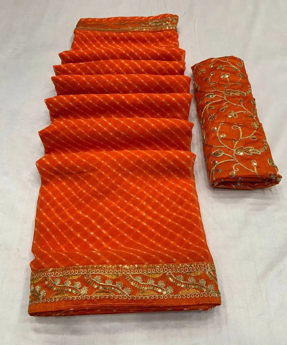 भारतीय शादियों के लिए स्टोन वर्क वाली डिज़ाइनर फेस्टिव जॉर्जेट साड़ी, दैनिक उपयोग के लिए फ्लोरल प्रिंट वाली कॉटन साड़ी पहनें।