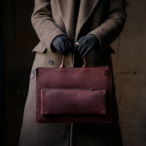 Retro Full Grain Leather Portable Lightweight <b>Laptop</b> Sleeve Classic Business Portfolio for Professionals Work Travel GLS-0328 - Product Image 2