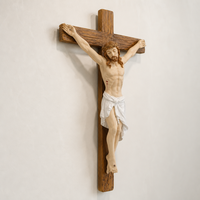 Vente en gros de statues de Jésus crucifié en résine peintes à la main, croix catholique, figurine religieuse, décoration murale d'autel à domicile, cadeau