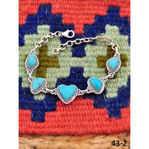 Handmade Southwest Cuff <b>Bracelet</b> with Kingman Turquoise & Sterling <b>Silver</b> Heart Shape for Gift - Product Image 3