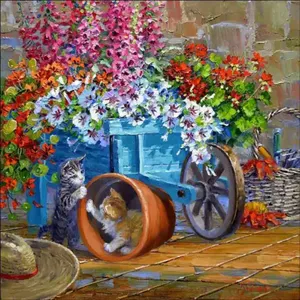 Mikki Senkarik Kitten Accent Azulejo de cerámica Flor Arte MSA218AT Azulejo decorativo para el hogar - Product Image 1