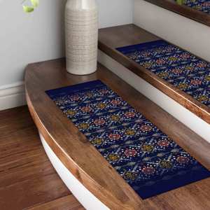 พรมพิมพ์ลายสีน้ำเงินกรมท่า - ลายโบโฮคิลิมสำหรับปูบันได พรมปูขั้นบันได - Product Image 3