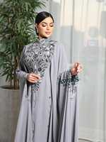 Robe Kaftan Islamique Modeste en Georgette AWAIS HOUSE pour Femme, Perlée à la Main, Légère, Grande Taille, Col Montant, Longue, Manches Longues
