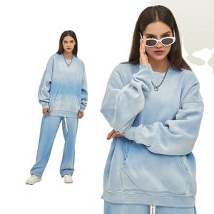 Logotipo personalizado lavado ácido Vintage de gran tamaño pesado 400 GSM French Terry 100% algodón cuello simulado en blanco hombres cuello redondo Sudadera con capucha - Product Image 4