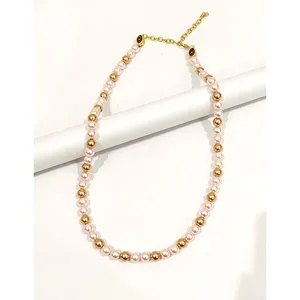 ชุดสร้อยคอไข่มุกสีทองเข้มและสีชมพูอ่อน - Product Image 3