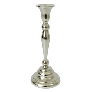 เชิงเทียนโลหะสีเงินเดี่ยวสำหรับตกแต่งที่วางเทียนแท่งที่มีฐานกลมสง่างามสำหรับงานแต่งงานโต๊ะรับประทานอาหารของตกแต่งบ้าน - Product Image 4