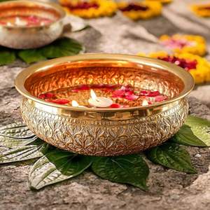 Aluminum with Designer Gold Leave Design Metal Serving Bowl Salad Serving <b>Dinnerware</b> Food Bowl Home & Kitchen Items - Product Image 6