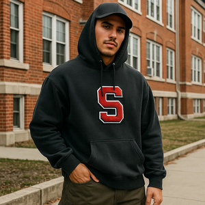 <b>Men</b> Pullover OEM Retro Hip Hop Streetwear Vintage Oversized Heavyweight Custom Applique Patch <b>Hoodie</b> - Product Image 4