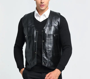 Gilet en cuir à col en V pour femmes - Product Image 5