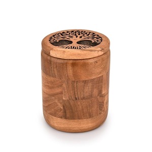 Pot de rangement rond en bois minimaliste avec couvercle à bouton pour le comptoir de cuisine, l'organisation du garde-manger, utilisation polyvalente et décoration naturelle pour la maison - Product Image 4
