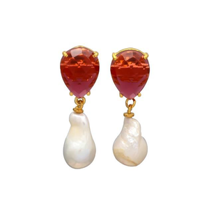 New Arrival Boroque Pearl & Ruby Hydro Gemstone 925 Sterling Pear Shape Silver Earrings - Product Image 1