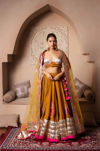 Ghazal mù tạt màu vàng nhung gota patti <span class=keywords><strong>lehenga</strong></span> với lưới mềm dupatta màu vàng Jacquard Paisley zardosi <span class=keywords><strong>lehenga</strong></span> Bộ - Product Image 4