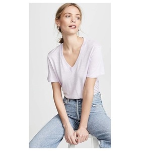 Camiseta informal de 100% algodón de manga corta con cuello en V para mujer, precio de fábrica - Product Image 5