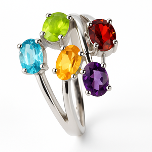 Sterling <b>Silver</b> 925 Rhodium Plated Multi Gemstone <b>Ring</b> Trendy Prong Setting Engagement Wedding Anniversary Party Unisex Gift - Product Image 3
