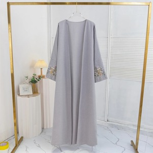 Open Front Abaya Embroidery Floral Long Sleeve Maxi Length Women's Clothing Muslim Cardigan Abayas Out Kaftans Women Jilbabs - Product Image 3