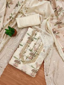 Designer Embossed <b>Print</b> Anti-Pilling Salwar Kameez Suit <b>Material</b> for Adults Ethnic Indian Pakistani Fashion Wedding Party Wear - Product Image 4