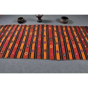 พรมขนสัตว์สีน้ำตาลแบบดั้งเดิม เป็นมิตรกับสิ่งแวดล้อม ขนปานกลาง ขนาด 4x9 ฟุต ดีไซน์แบบต่อผ้าสไตล์วินเทจ ทำด้วยมือจากตุรกี เหมาะสำหรับห้องรับประทานอาหาร - Product Image 3