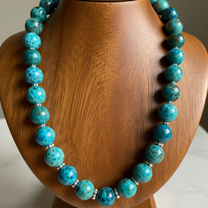 Collar de mujer de moda de agua dulce 925 de plata de 18 pulgadas de alta calidad con diseño anudado a mano cuentas de piedra de crisocola Natural - Product Image 3