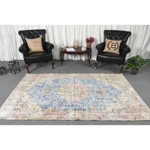 Alfombra Turca Vintage Grande de 5x8.2 pies, Alfombra Azul Ikat de Lana - Product Image 3