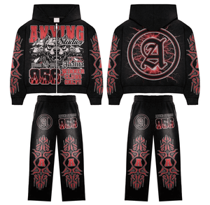 Conjunto de Sudadera con Capucha y Pantalones Deportivos Personalizados con Apliques Bordados, Estilo Vintage, Holgados, Casuales, con Cierre, 100% Algodón, Ecológicos - Product Image 5