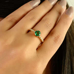 High Quality Round Brilliant Cut Emerald & Diamond Engagement Ring Most Selling Products K14 Yellow Gold Handmade Jewelry - Product Image 2