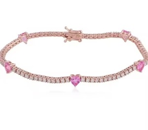 Bracelet de mariage minimaliste avec saphir rose coeur et diamant taillé Cadeau en or rose 18 carats - Product Image 2